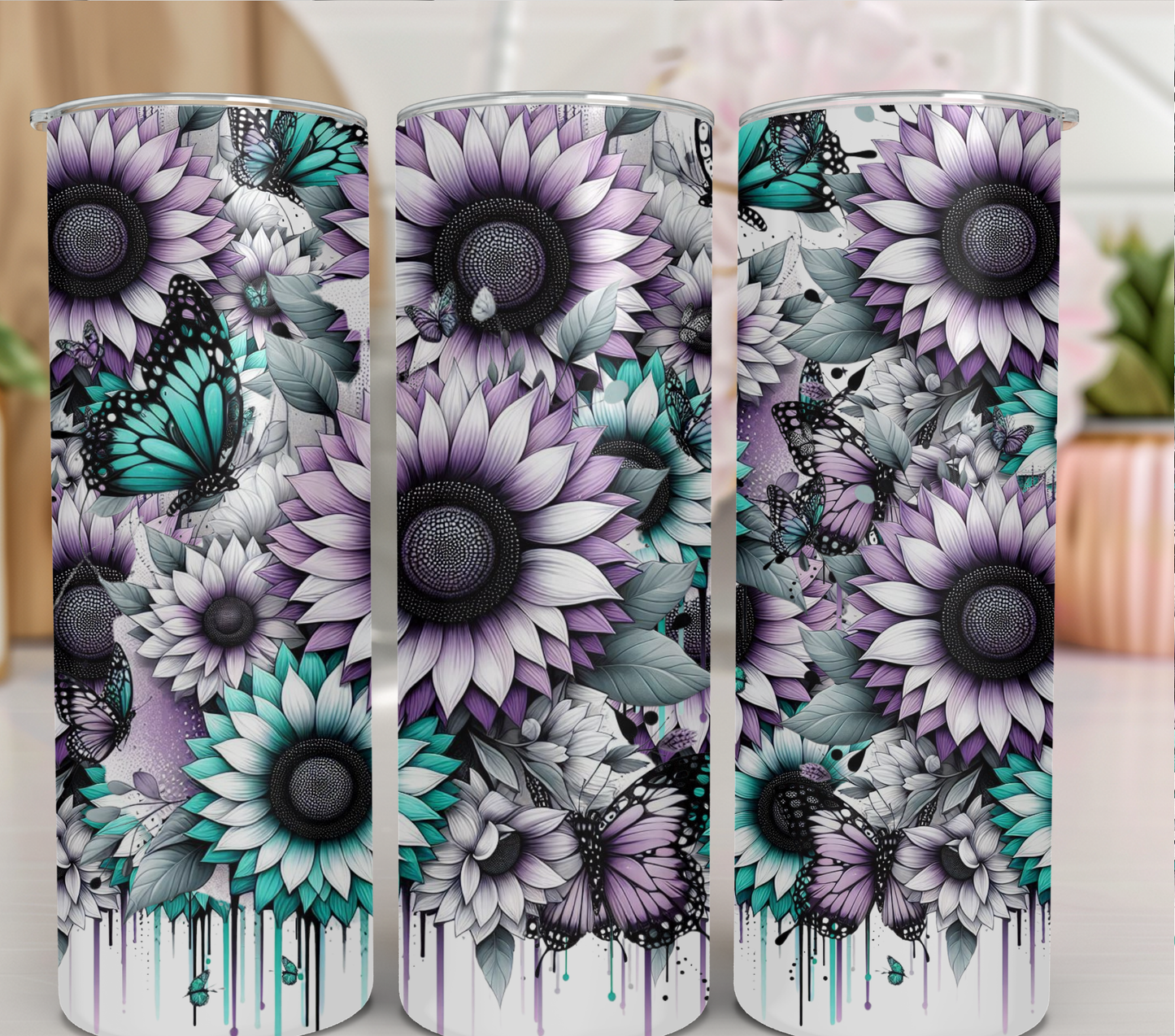 Teal and purple sunflowers