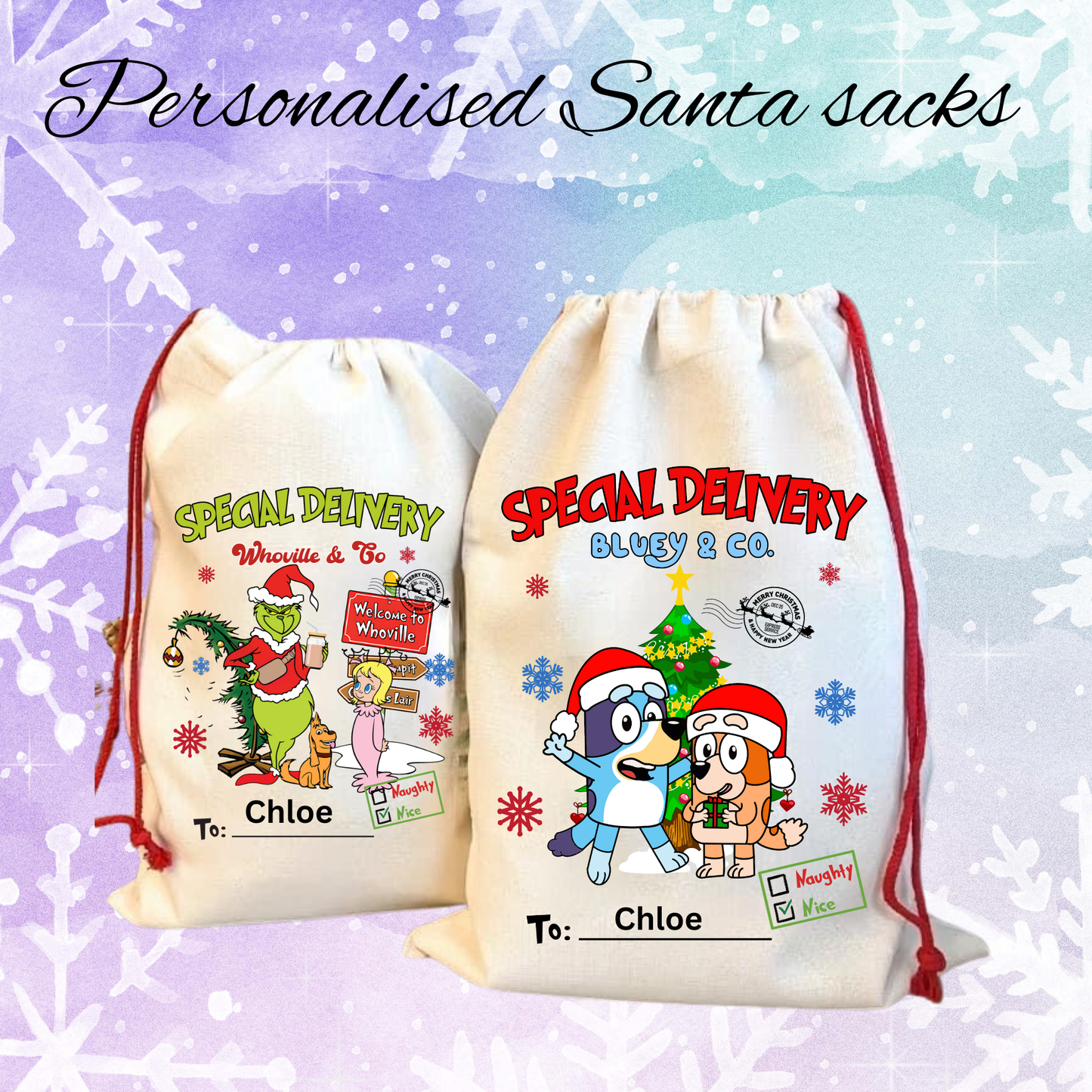 Personalised Character Santa Sacks